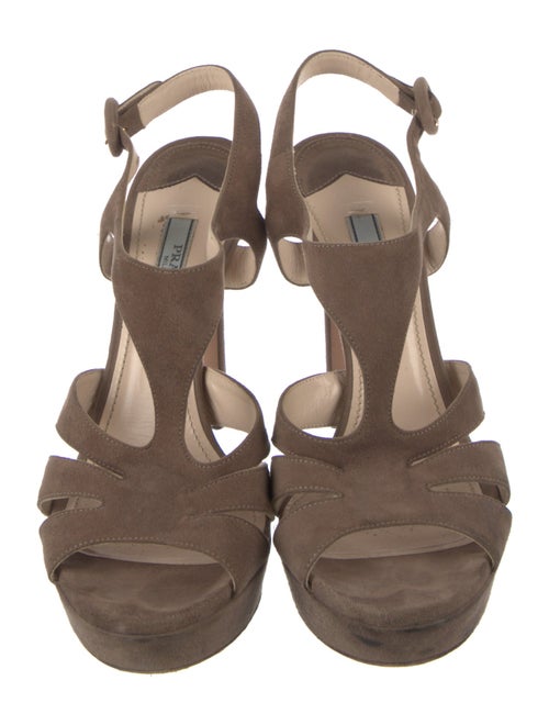 Prada Suede Leather Trim Embellishment T-Strap Sandals