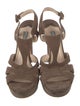 Prada Suede Leather Trim Embellishment T-Strap Sandals