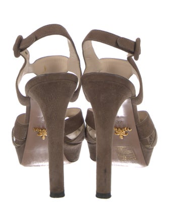 Prada Suede Leather Trim Embellishment T-Strap Sandals