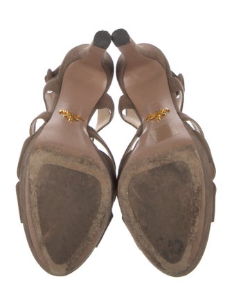 Prada Suede Leather Trim Embellishment T-Strap Sandals