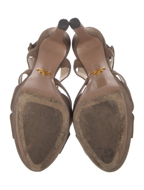 Prada Suede Leather Trim Embellishment T-Strap Sandals