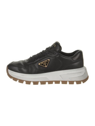 Prada Enameled Metal Triangle Leather Sneakers