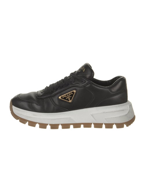 Prada Enameled Metal Triangle Leather Sneakers
