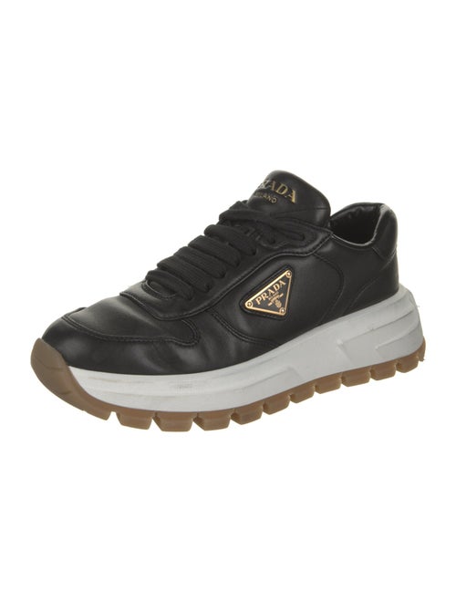 Prada Enameled Metal Triangle Leather Sneakers