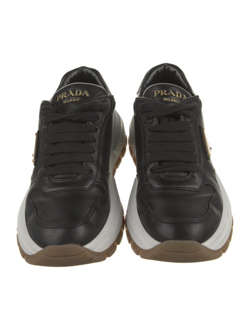 Prada Enameled Metal Triangle Leather Sneakers