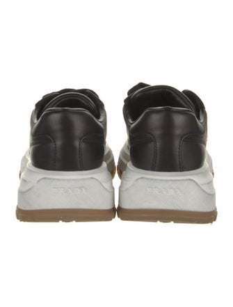 Prada Enameled Metal Triangle Leather Sneakers