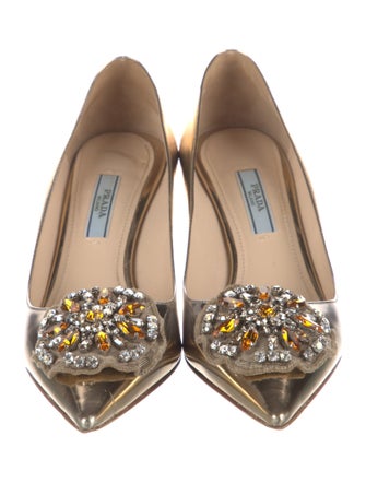 Prada Patent Leather Crystal Embellishments Pumps