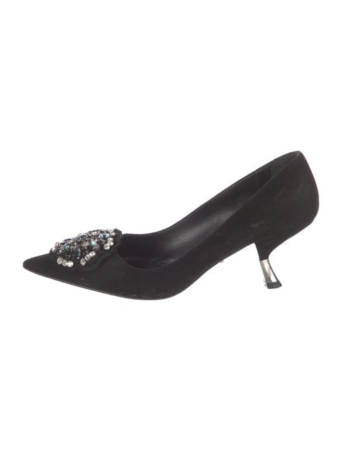 Prada Suede Crystal Embellishments Pumps