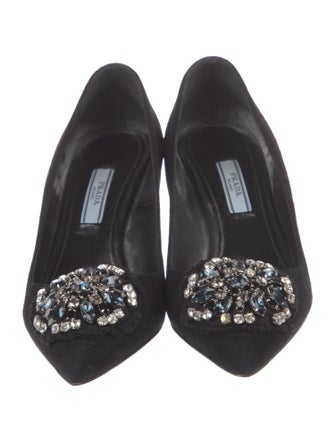 Prada Suede Crystal Embellishments Pumps