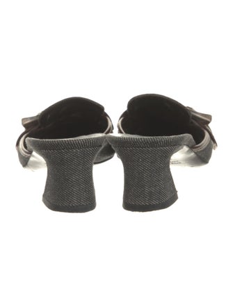 Prada Denim Leather Trim Embellishment Mules