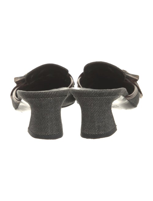 Prada Denim Leather Trim Embellishment Mules