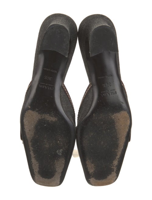 Prada Denim Leather Trim Embellishment Mules