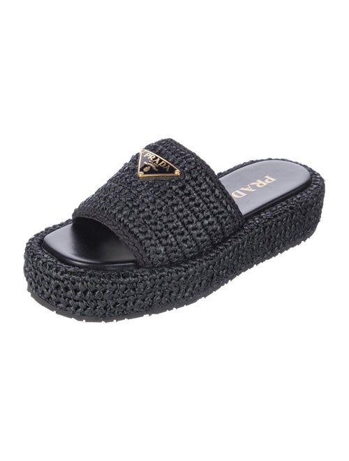 Prada Enameled Metal Triangle Raffia Espadrilles
