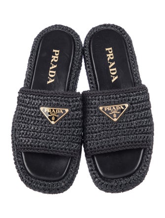 Prada Enameled Metal Triangle Raffia Espadrilles