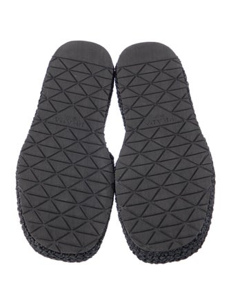 Prada Enameled Metal Triangle Raffia Espadrilles