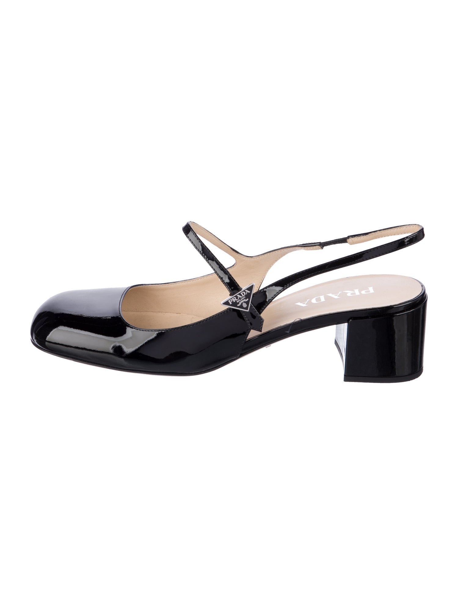 Prada Enameled Metal Triangle Patent Leather Slingback Pumps