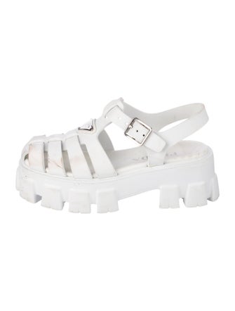 Prada Enameled Metal Triangle Rubber Sandals