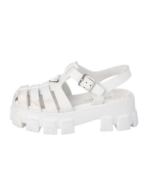 Prada Enameled Metal Triangle Rubber Sandals