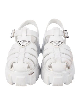 Prada Enameled Metal Triangle Rubber Sandals