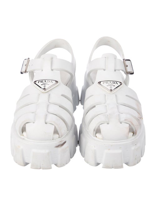 Prada Enameled Metal Triangle Rubber Sandals