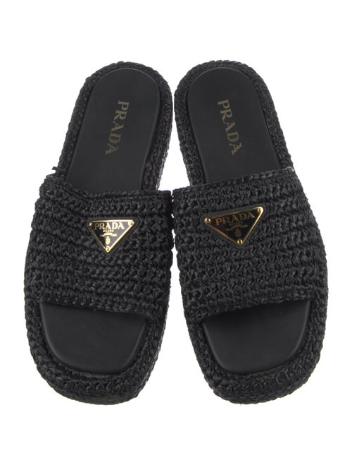 Prada Enameled Metal Triangle Raffia Espadrilles
