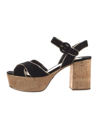 Prada Suede Leather Trim Embellishment Sandals