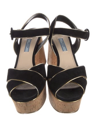 Prada Suede Leather Trim Embellishment Sandals