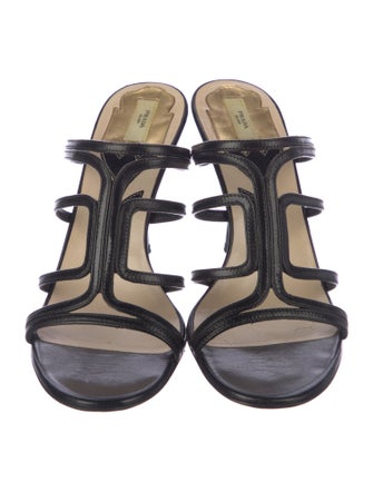 Prada Leather Cutout Accent Mules