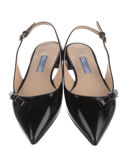 Prada Patent Leather Bow Accents Slingback Flats