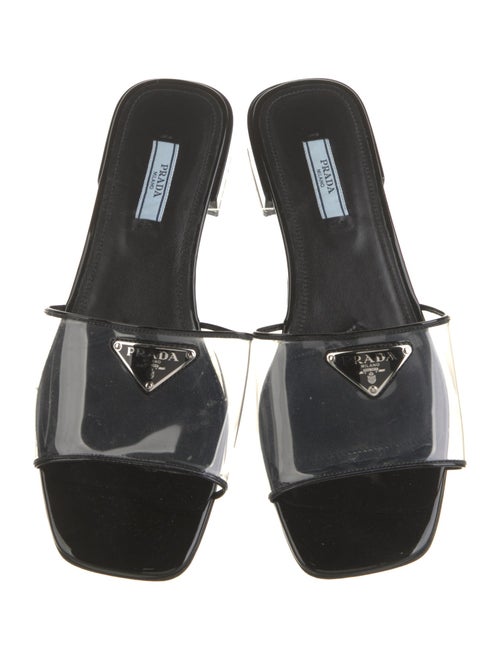 Prada Enameled Metal Triangle Patent Leather Slides