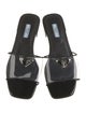 Prada Enameled Metal Triangle Patent Leather Slides