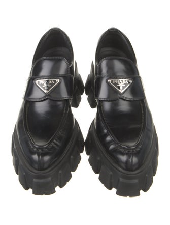 Prada Leather Embroidered Accent Oxfords