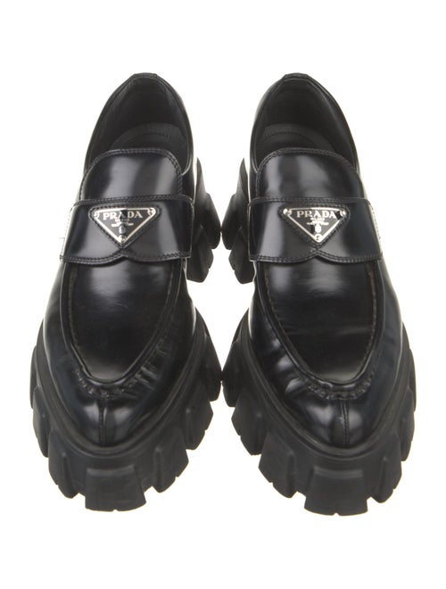 Prada Leather Embroidered Accent Oxfords