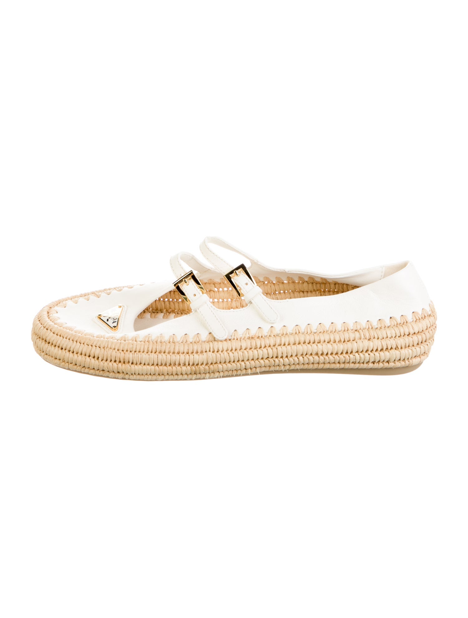 Prada Enameled Metal Triangle Leather Espadrilles