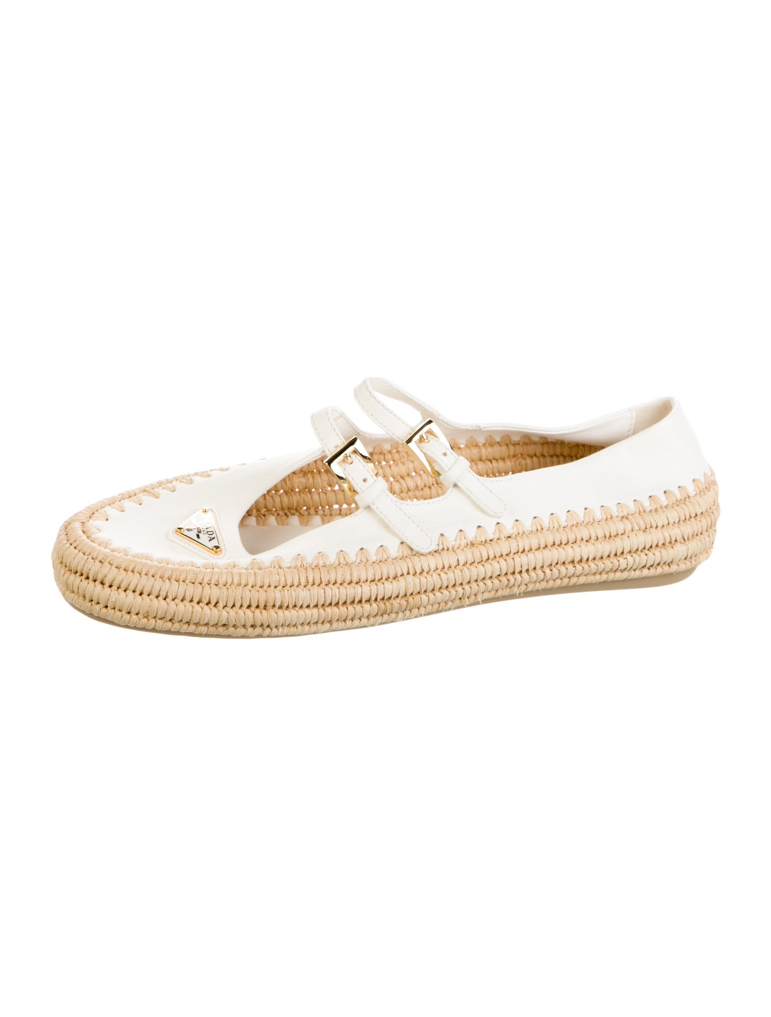 Prada Enameled Metal Triangle Leather Espadrilles