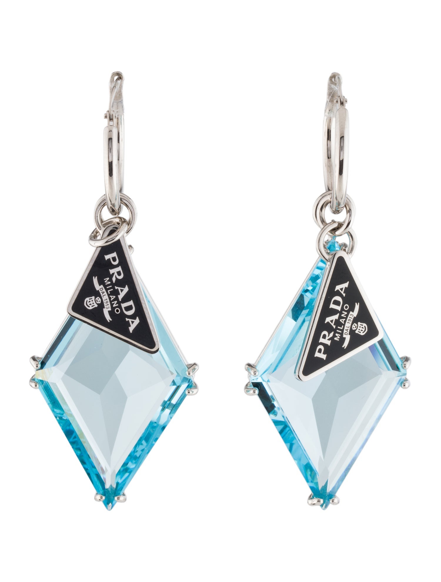 Prada Triangle Charm Glass Drop Earrings