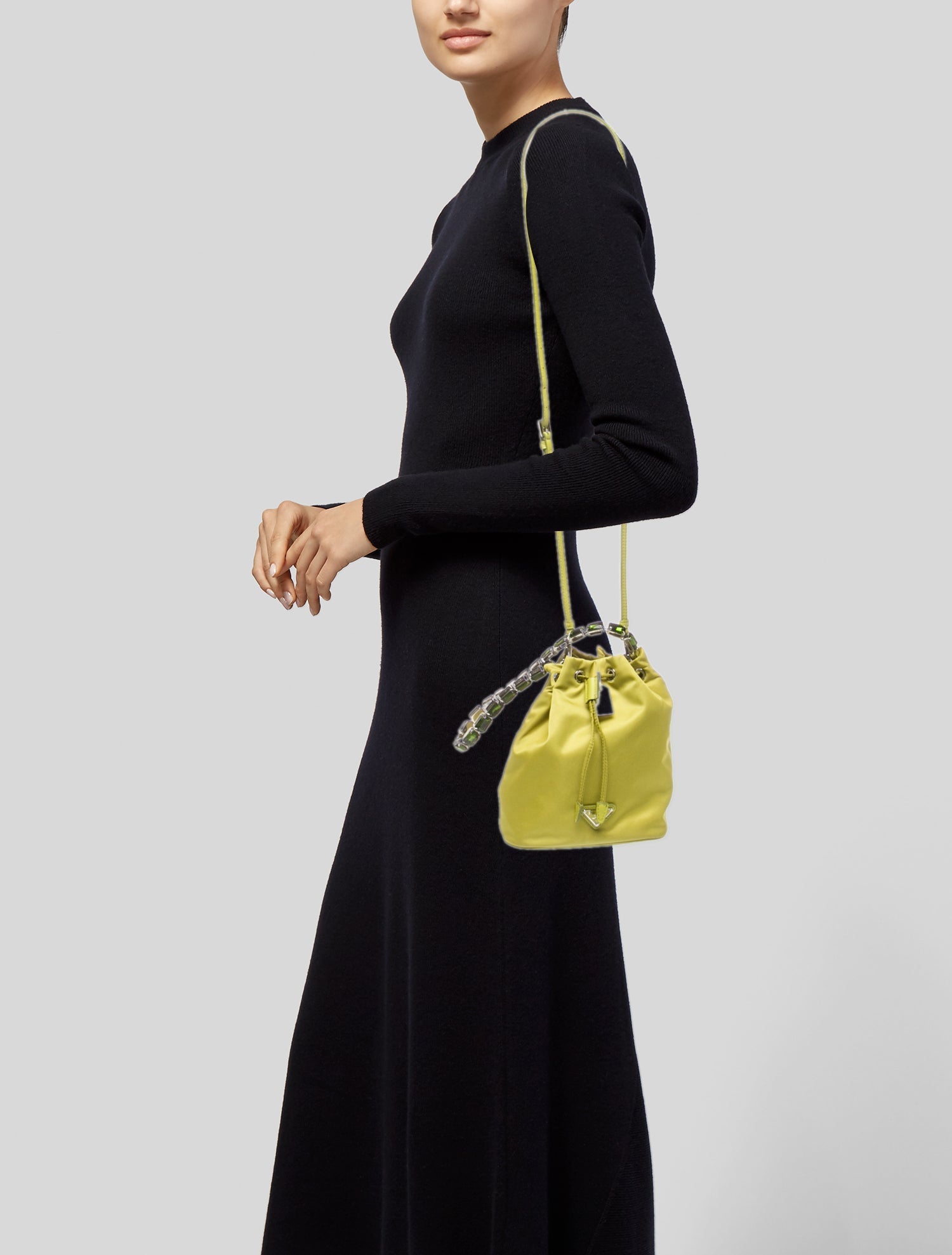 Prada Nylon Re-Nylon Jeweled Bucket Bag