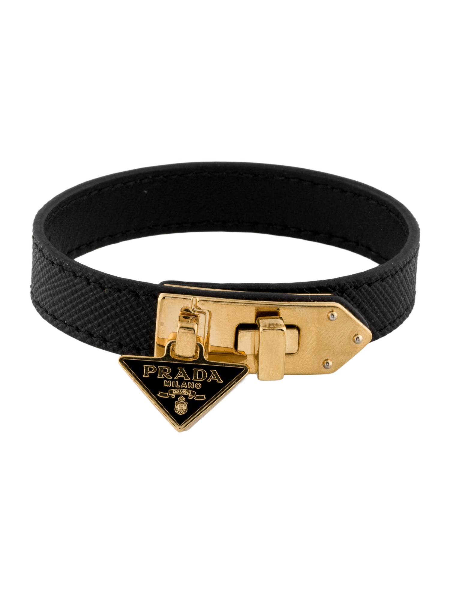 Prada Leather Saffiano Charm Wrap Bracelet