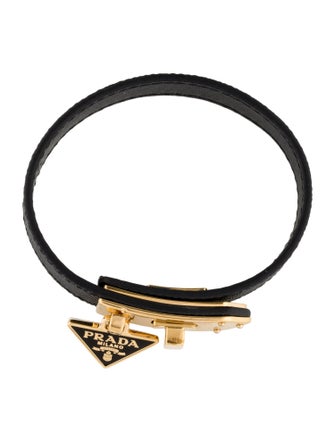 Prada Leather Saffiano Charm Wrap Bracelet