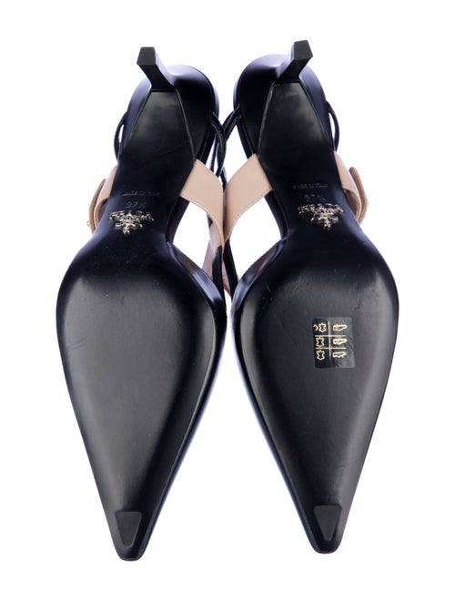 Prada Enameled Metal Triangle Leather Slingback Pumps