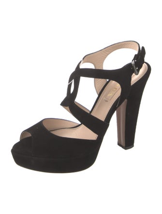 Prada Suede Cutout Accent T-Strap Pumps