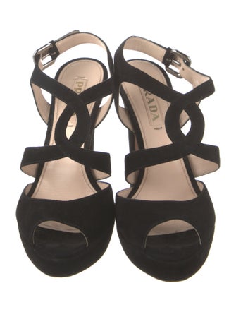 Prada Suede Cutout Accent T-Strap Pumps