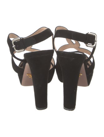 Prada Suede Cutout Accent T-Strap Pumps