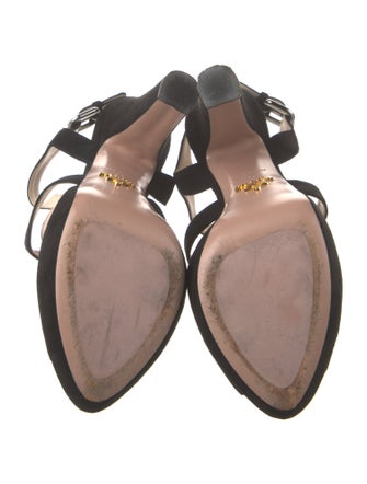 Prada Suede Cutout Accent T-Strap Pumps