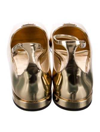 Prada Enameled Metal Triangle Patent Leather Flats