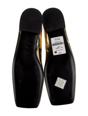 Prada Enameled Metal Triangle Patent Leather Flats