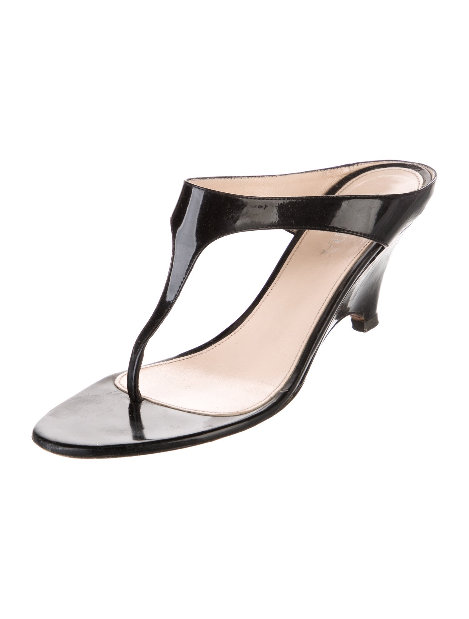 Prada Patent Leather T-Strap Sandals