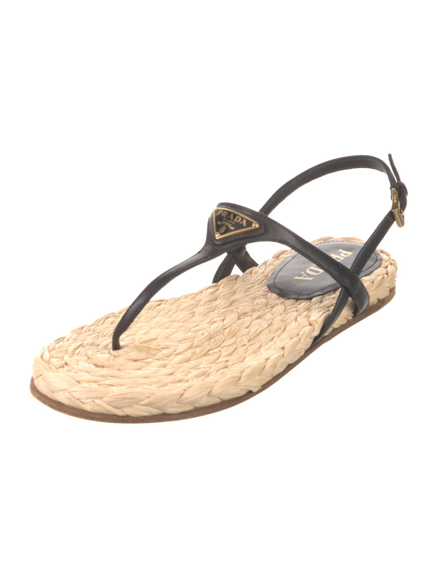 Prada Enameled Metal Triangle Leather Espadrilles