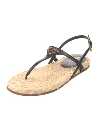 Prada Enameled Metal Triangle Leather Espadrilles