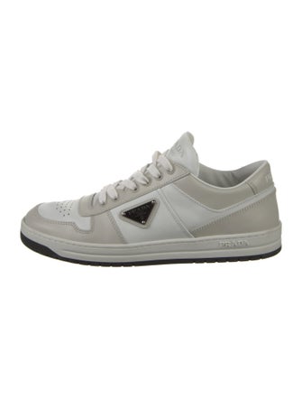 Prada Enameled Metal Triangle Leather Sneakers